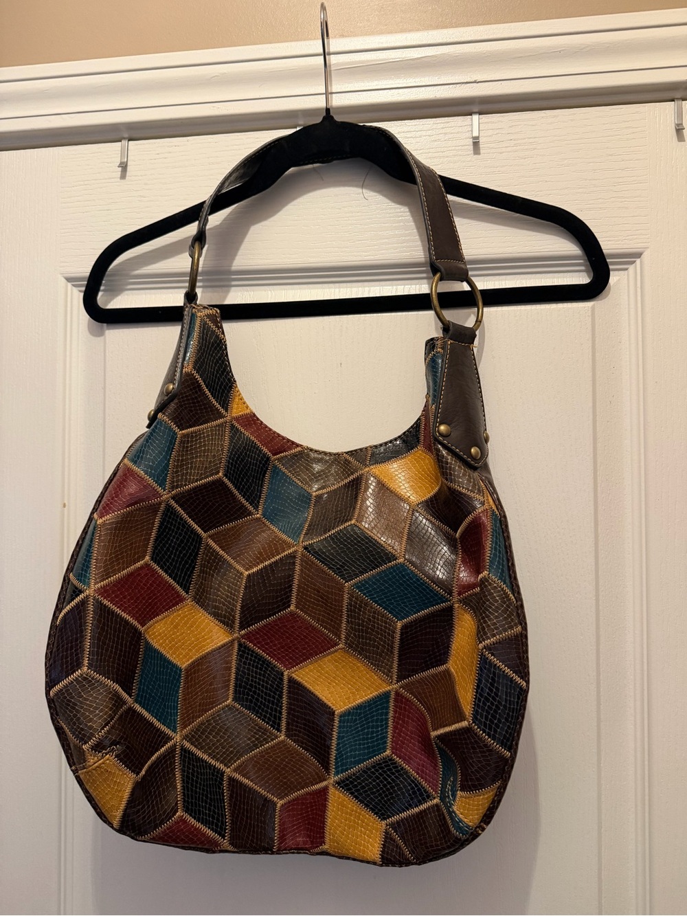 Multicolor Geometric Hobo Bag - Stylish Patchwork Shoulder Bag
